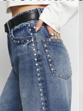 Reformation Carly high rise slouchy wide leg Jean - Chesapeake studded